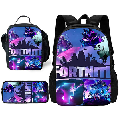 Dětský školní batoh s taškou na oběd, penálem, designem populární hry F-FortniteS – školní taška pro chlapce a dívky, skvělý dárek