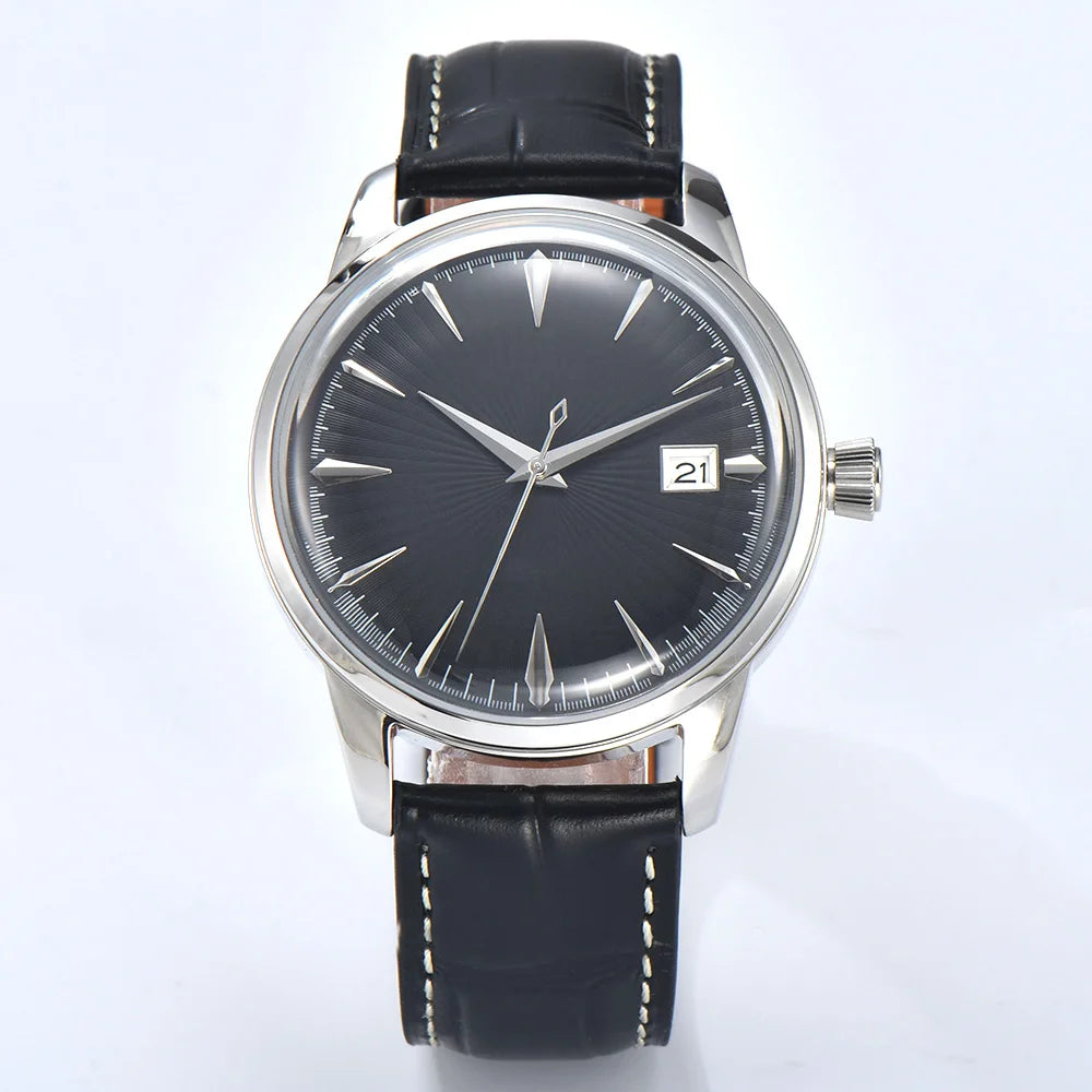 40mm NH35 Watch Cocktail Automatic Mechanical Watch High Quality Stainless Steel Double Dome Waterproof Case Leather Band Watch