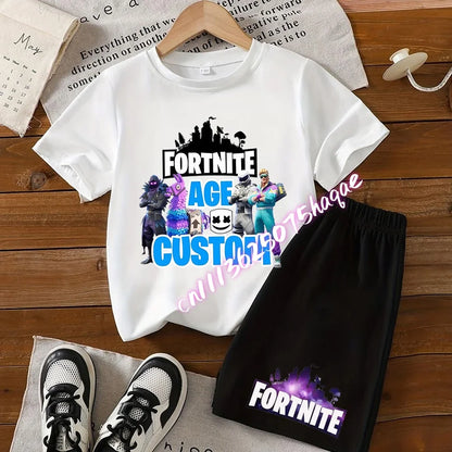 FortnitesT-shirt Shorts for Boys Girl Tee Pants Set Summer 2pcs Children Clothing Tops T-shirts Fortress Night Print Tees Gift