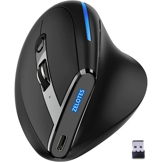 JOMAA 2.4G Wireless Vertical Mouse Rechargeable Ergonomic Mouse with 3 Adjustable DPI, USB Optical Wireless Mouse for Laptop, PC & Office
