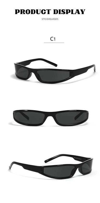 Y2k Futuristic Sunglasses Women Men Vintage Small Rectangle Frame Wrap Around Sun Glasses Punk Cool Mirror Eyewear Sports Shades
