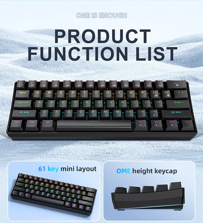 APAYADO K61 Mini 60% Gaming Keyboard 61-Key, Wired, Portable, RGB Lighting, Red/Blue Switch, Black/White/Red Colors