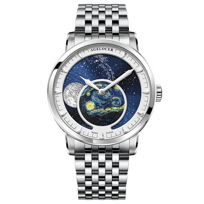 AGELOCER Original Astronomer Watch Men's Business Luxury Gold Watch Automatic Mechanical Moon Phase Watch Birthday Gift for Men