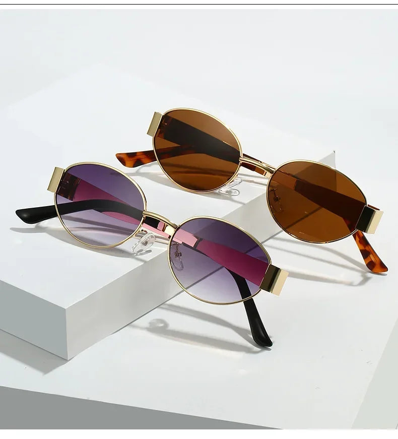 Unisex Luxury Metal Sunglasses Designer Fashion Oval Eyewear Shades UV400 Stylish Sun Glasses for Men And Women