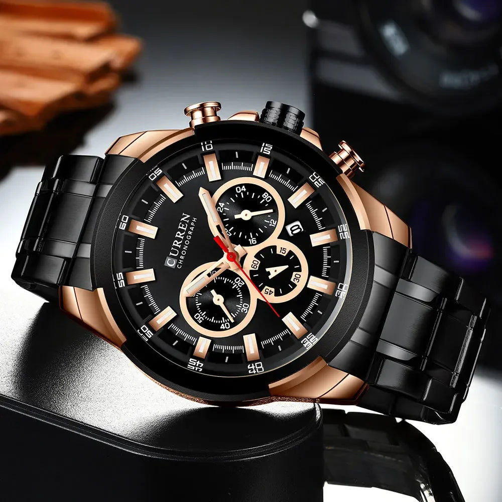 CURREN Chronographenuhr für Herren, großes Zifferblatt (48 mm), Edelstahlarmband, drei Hilfszifferblätter, Quarz-Sportarmbanduhr, luxuriöser Stil