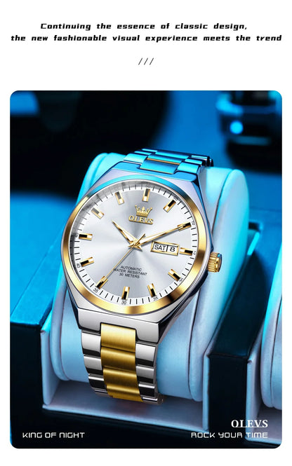 OLEVS Wristwatches Silver Gray Dial Automatic Mechanic Wrist Watch for Men Casual Sports Clock with Luminous relogios masculino