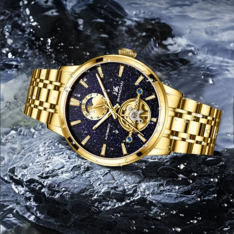 Shanghai Watch Flywheel Men's Watches Calendar Starlight Dial Automatic Mechanical Wristwatch 316L Stainless Steel Clock S8609