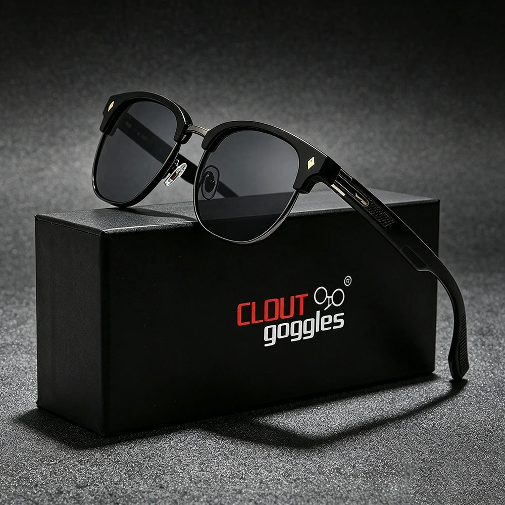 CLOUT GOGGLES Business Sunglasses Male Female Metal Polygon Rivet Half Frame Outdoor Driving Ultraviolet Protection Sun Glasses