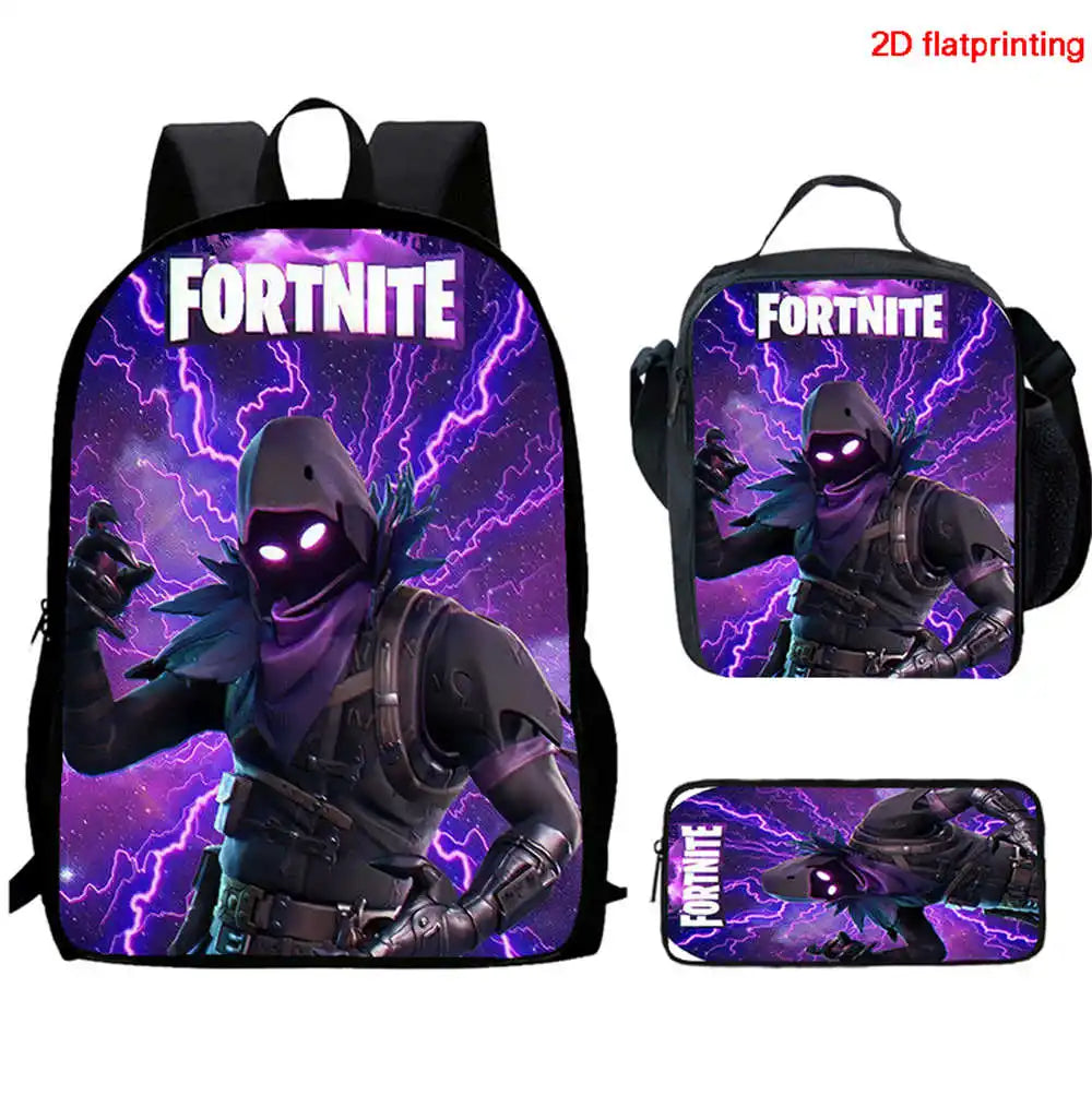 Cute Cartoon  3pcs Set School Backpack with Lunch Bag Pencil Case , Large Anime Fortnite Kids School Bags For Boys and Girls