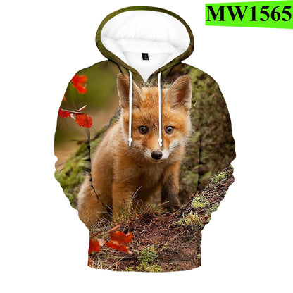 Populära hiphop-hoodies med ny 3D-rävprint, bekväma sweatshirts för män/kvinnor och vuxna/barn, avslappnade pullovers