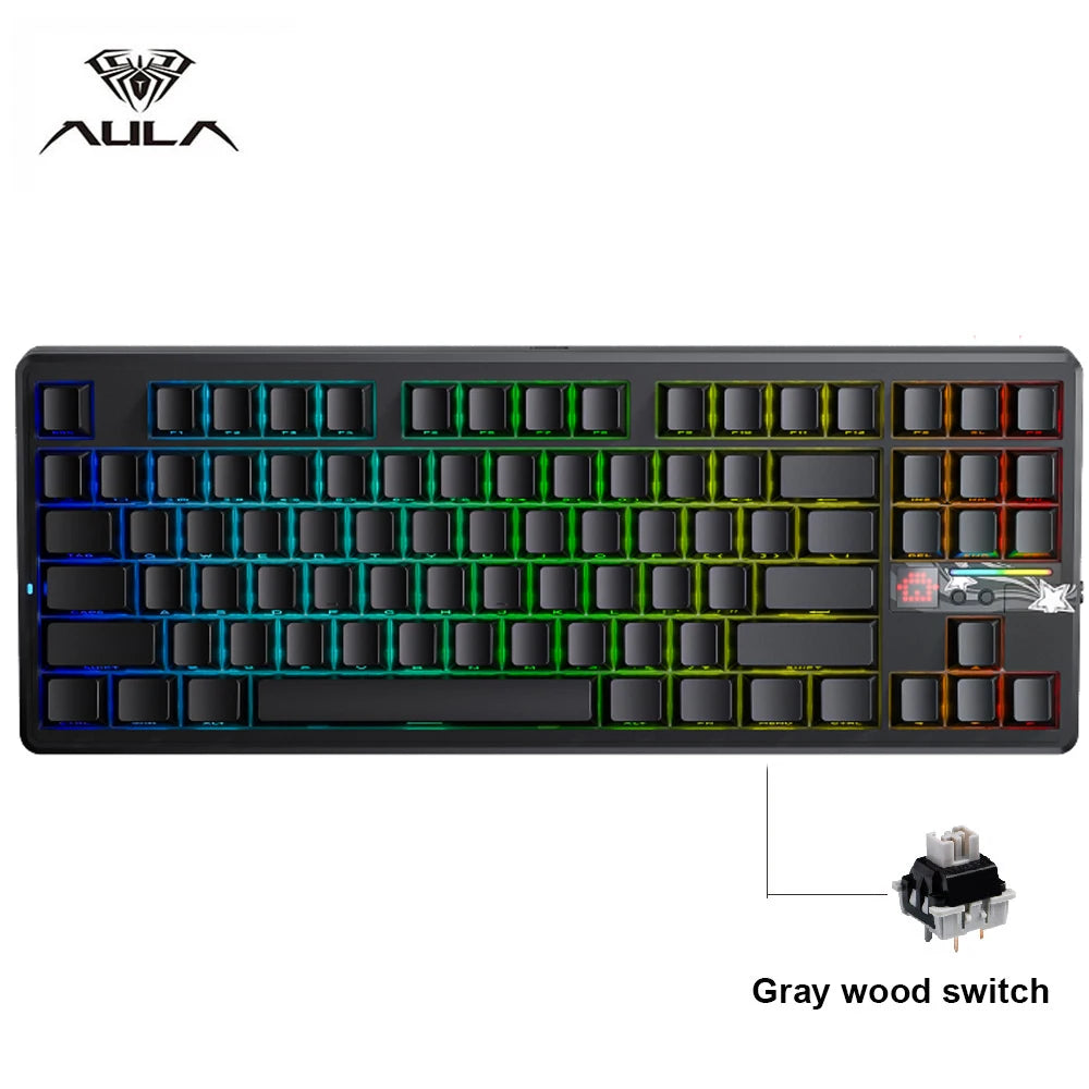 AULA F87 Pro V2 E-Sports Mechanical Keyboard 2.4g/Usb/Bluetooth Hot-Swap RGB Long Battery Life Custom Gasket 5 Layer PC Gaming