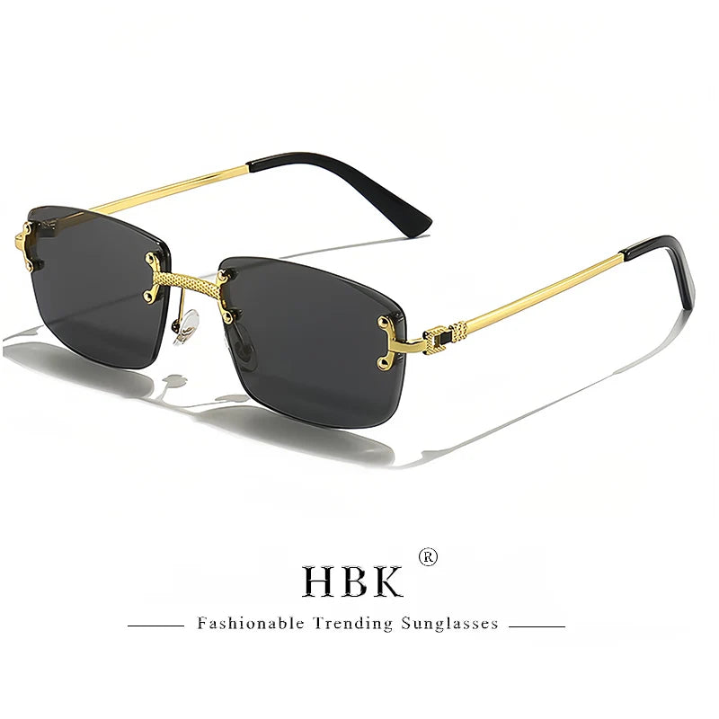 HBK Square Rimless Sunglasses Women Retro Metal Sun Glasses Men Luxury Party Business Gradient Shades 2024 Summer Style