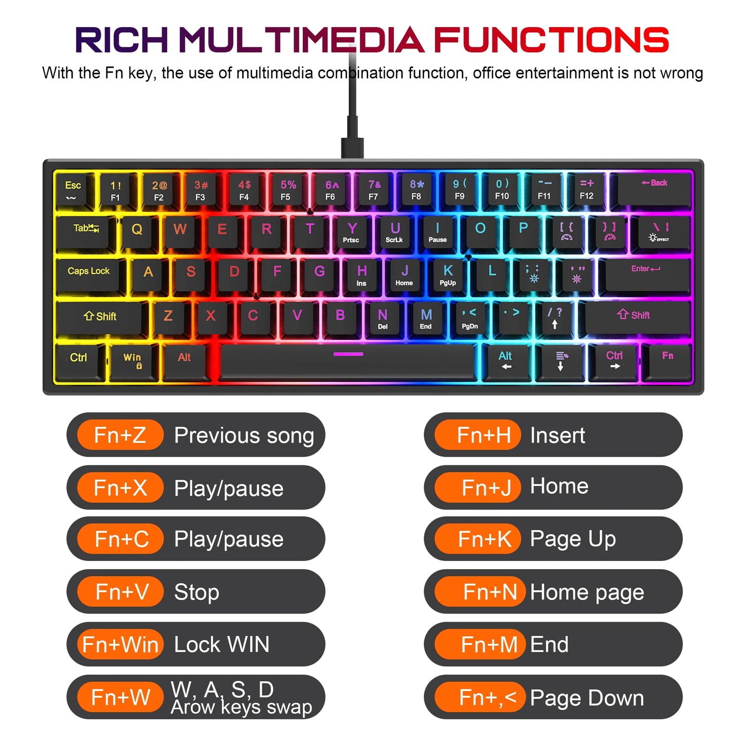 61 Keys Mini Mechanical Keyboard K61 RGB 60% Portable Wired Ergonomic Esports Gaming Keyboard for Computer Laptop Gamer Office