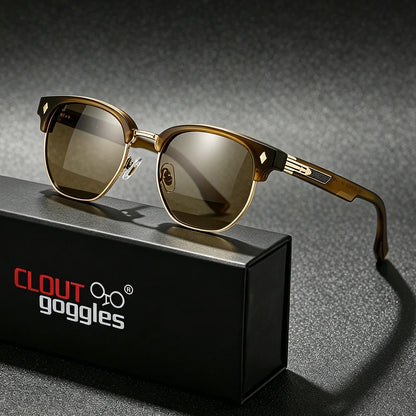 CLOUT GOGGLES Business Sunglasses Male Female Metal Polygon Rivet Half Frame Outdoor Driving Ultraviolet Protection Sun Glasses