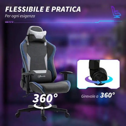 Gaming Chair Reclining 150 °   With Rocking Function, in Linen Effect Fabric, 66X53X128-138 Cm, Gray