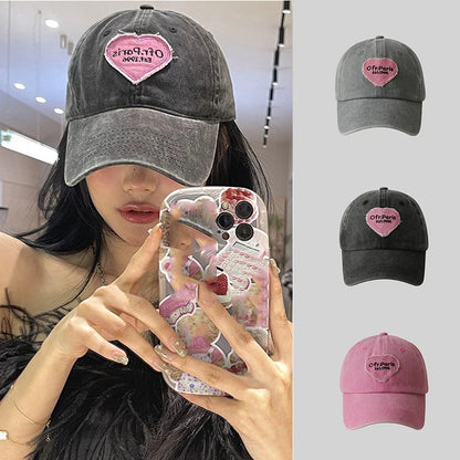 Heart Letter Embroidery Baseball Cap For Women Washed Cotton Snapback Sun Hat Spring Summer Ajdustable Girl Peaked Caps