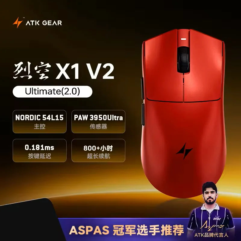 Brezžična miška ATK Blazing Sky X1 V2 Ultimate Dual Mode, lahka, PAW3950, Ultra Dual 8K HZ, nizka zakasnitev, prilagojena ergonomska zasnova