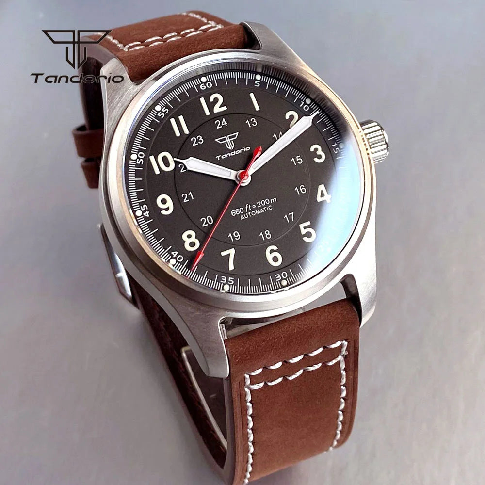 Tandorio Dive 39mm Pilot Men's Stainless Steel Automatic Watch Japan NH35/Miyota 8215/PT5000 AR Sapphire Glass 20BAR Luminous