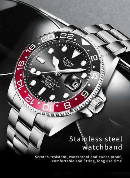 LIGE Men’s Luxury Quartz Watch  Stainless Steel, Luminous Dial, Waterproof & Business Design
