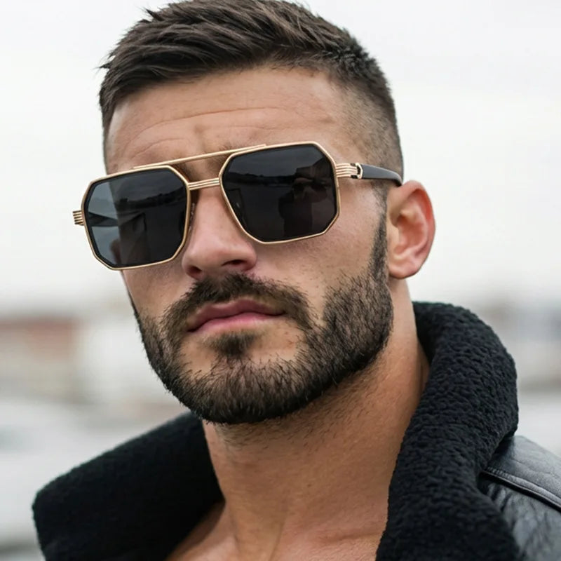 2pcs Trendy Metal Polygonal Pilot Women Sunglasses Luxury Double Beam Men Sunglass Outdoor Driving Shade Sunglasses Unisex UV400