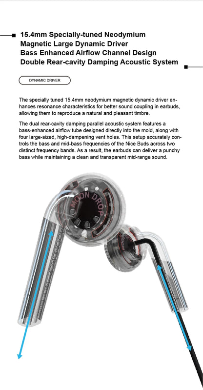 MOONDROP NICE BUDS Earphone 15.4mm Large Dynamic Driver Flat-headed Earbuds