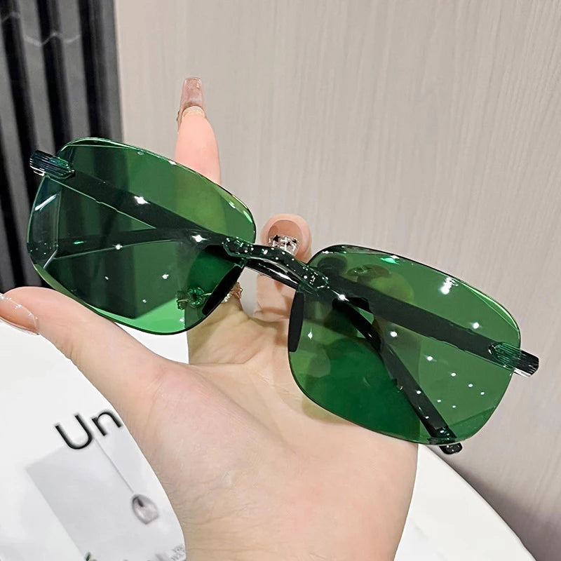 Vintage Sunglasses Rimless Cut Edge Sunglasses Fashion Designer Shades Luxury Brown Green Sunglasses UV400  for Men Women