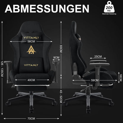Vittanly Gaming Chair Ergonomic Office Chair with Footrest, Breathable Fabric Adjustable Rotating Computer Chair with 3D Armrests for Gaming & Work