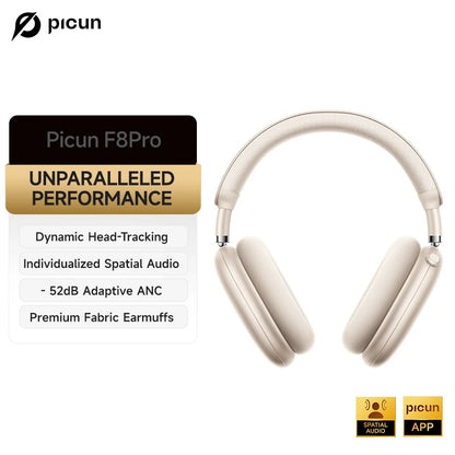 Picun F8 Pro ANC Kabellose Kopfhörer mit Head Tracking, 3D Spatial Audio, -52dB ANC, HIFI Bluetooth-Headset, ENC HD-Mikrofon, niedriger Latenz und App