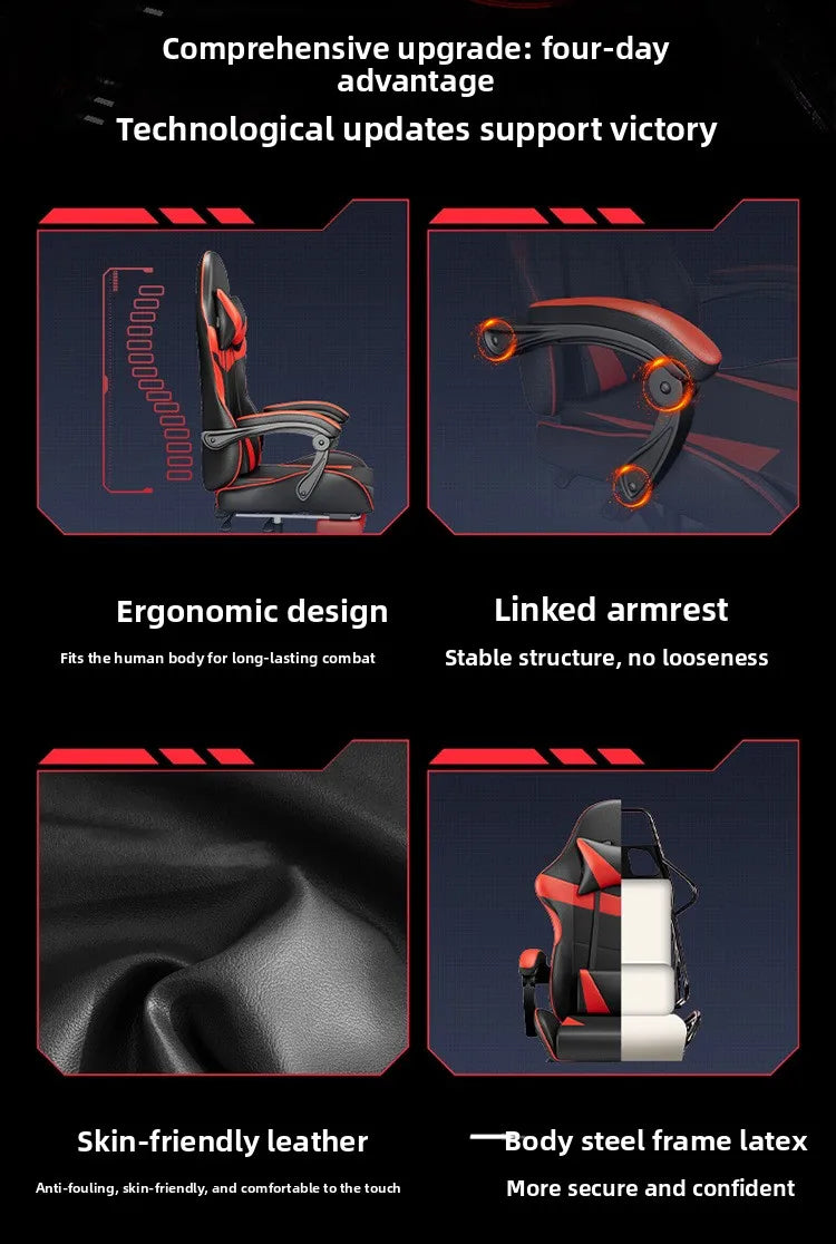 Ergonomska gaming stolica za računalni stol, nagibna gaming stolica za kućni ured s potporom za leđa za duge sesije igranja