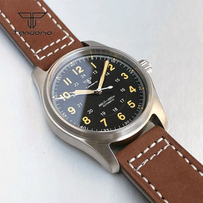 Tandorio Dive 39mm Pilot Men's Stainless Steel Automatic Watch Japan NH35/Miyota 8215/PT5000 AR Sapphire Glass 20BAR Luminous