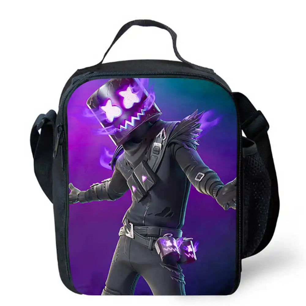 Lunch Bags for Children, Cartoon Fortnite School Picnic Bags for Girls and Boys, Kids Insulated Cooler Lunch Bags Portable Lightweight
