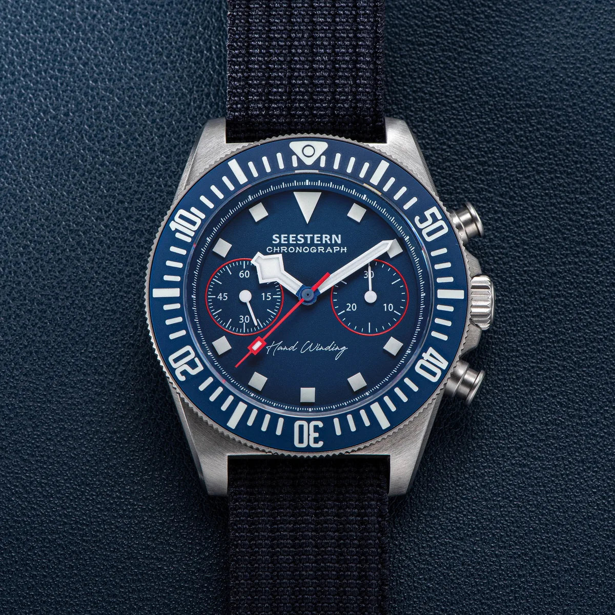 SEESTERN Chronograph Man's Watch Mechanical Tianjin ST1901 Movement Sapphire Wristwatches Nylon Sticker Strap Luminous Skeleton