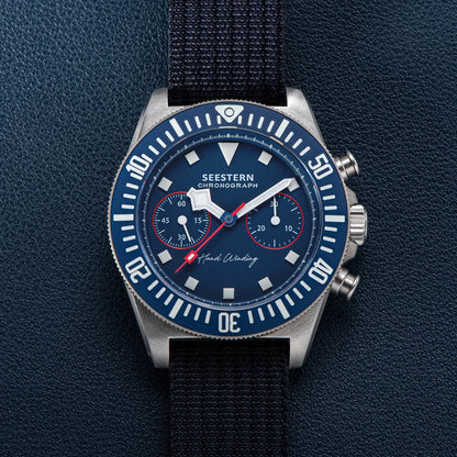 SEESTERN Chronograph Man's Watch Mechanical Tianjin ST1901 Movement Sapphire Wristwatches Nylon Sticker Strap Luminous Skeleton