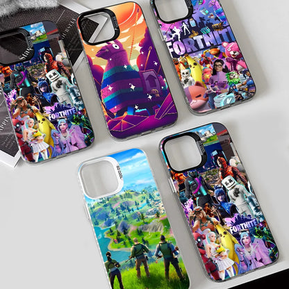 Funda para teléfono F-fornite Game de 1 pieza, carcasa IMD color plata para iPhone 16 15 14 13 12 11 Pro Max Plus