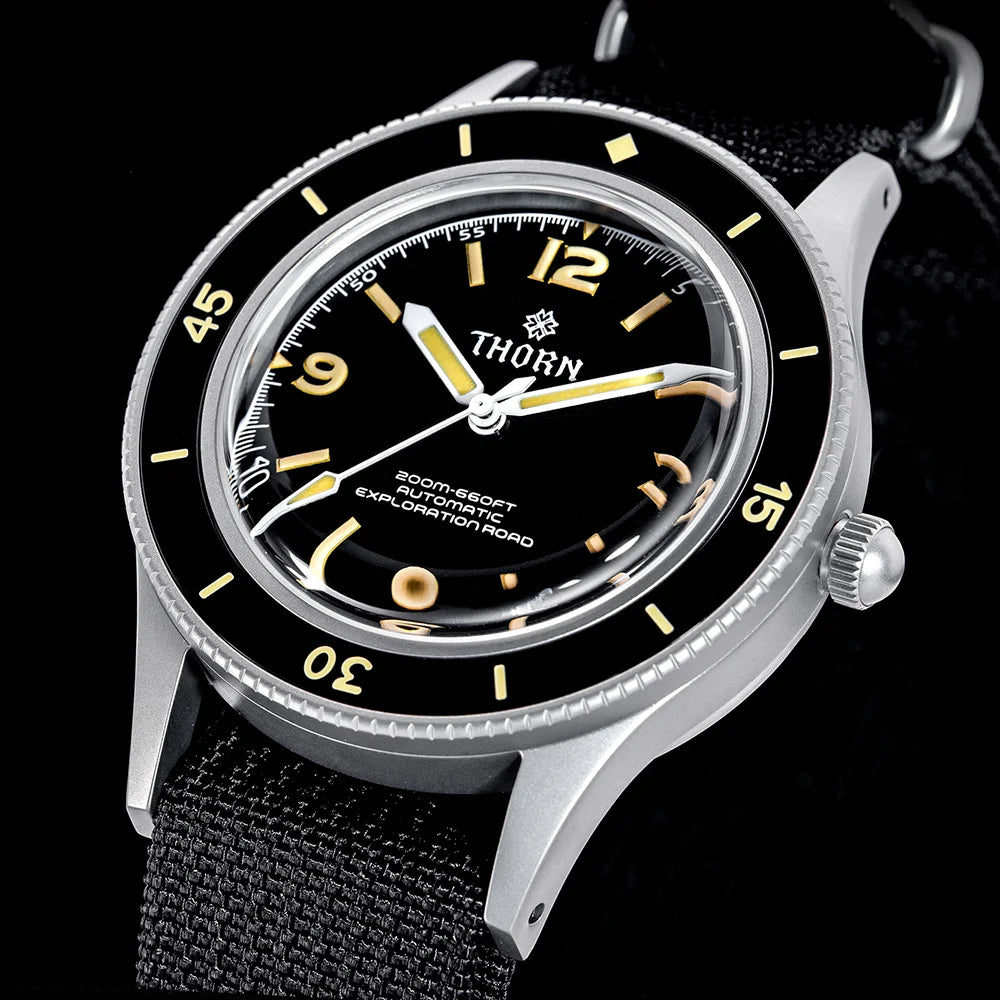Thorn SHY033 Vintage 50-Fathoms Mechanical Watch NH35 Automatic Movement K9 Mineral Crystal 200m Waterproof Luminous Men Watch