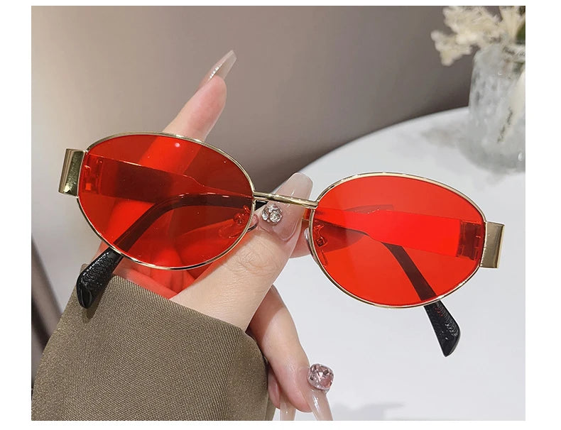 Sexy Small Oval Women's Sunglasses Trendy Luxury Design Metal Frame Shades UV400 Eyewear for Female Classic Vintage Sun Glasses
