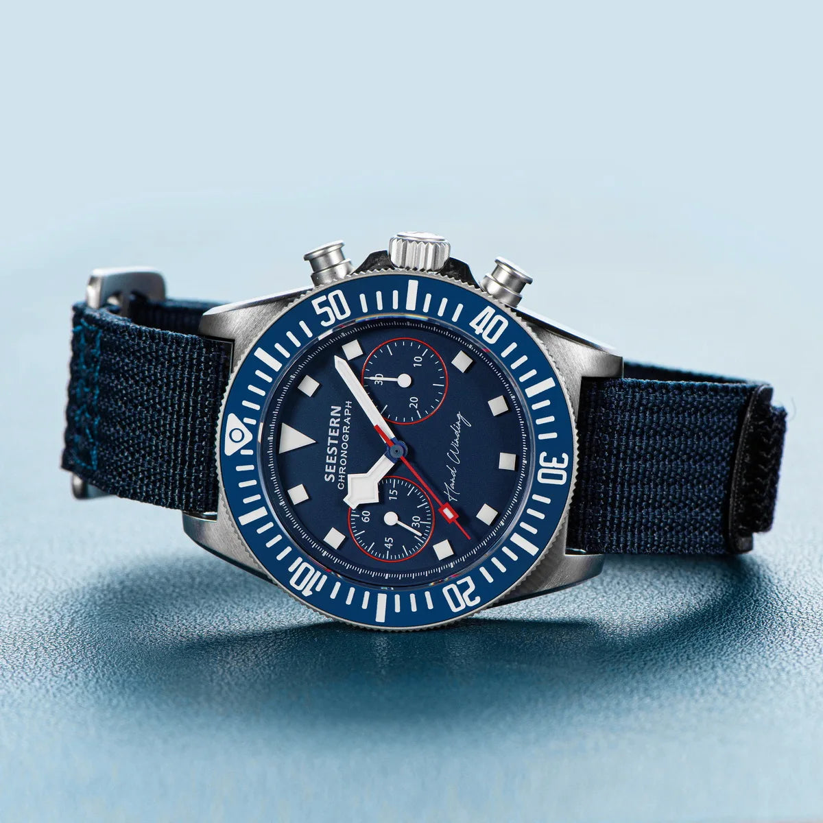 SEESTERN Chronograph Man's Watch Mechanical Tianjin ST1901 Movement Sapphire Wristwatches Nylon Sticker Strap Luminous Skeleton