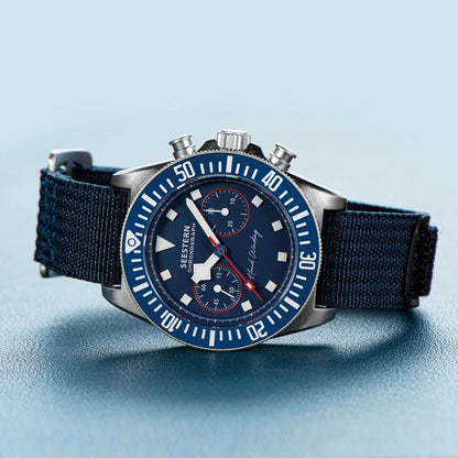 SEESTERN Chronograph Man's Watch Mechanical Tianjin ST1901 Movement Sapphire Wristwatches Nylon Sticker Strap Luminous Skeleton