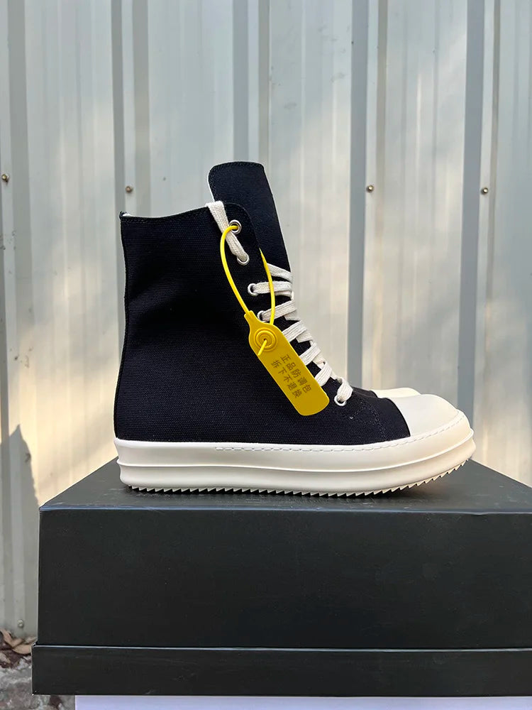 Casual High Top Quality Black Designer Men Leather Shoe Ro Pentagram Thick-sole Zip Flat Canvas Luxury Women Ankle boot Sneakers