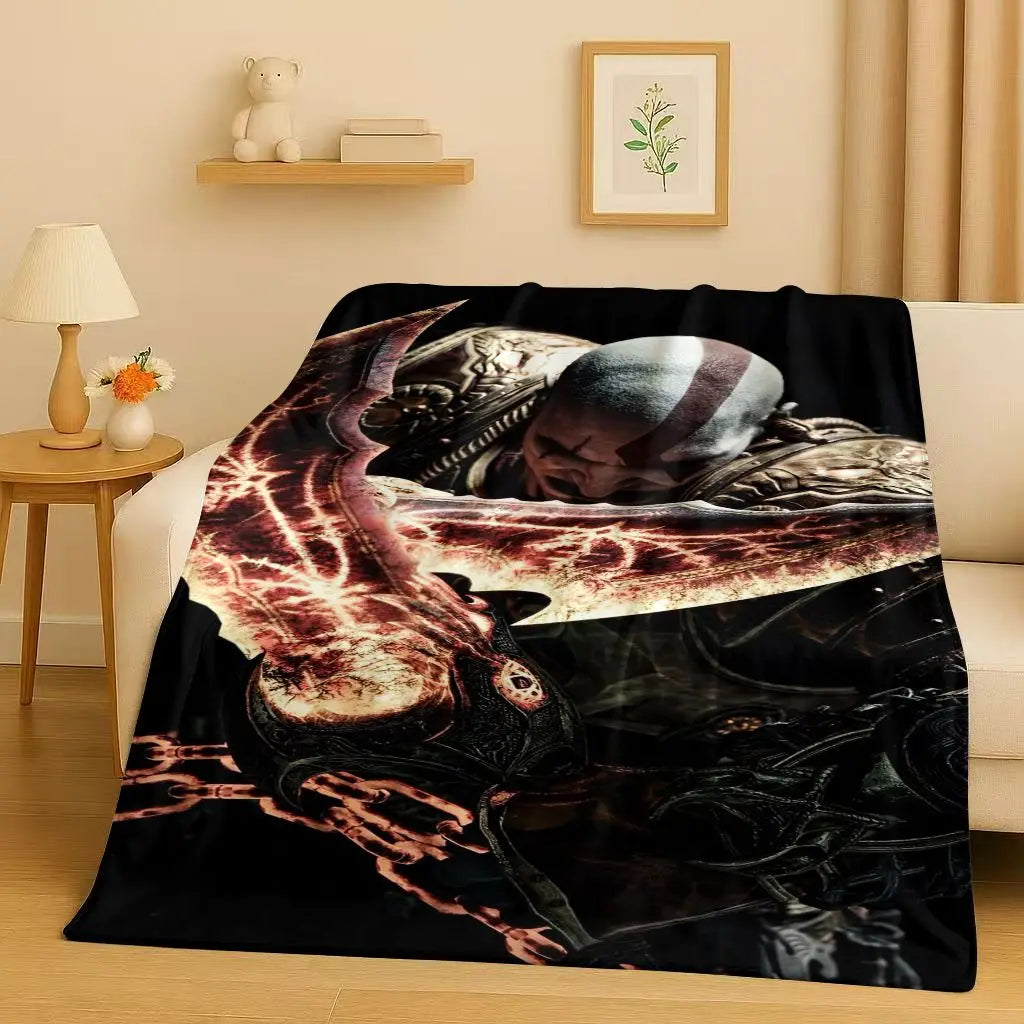 3D Kratos God of War Games Cartoon Gamer Flannel Blanket,Ultra Soft Warm Plush Throw for Home Bedroom Bed Sofa Cover Picnic Kids