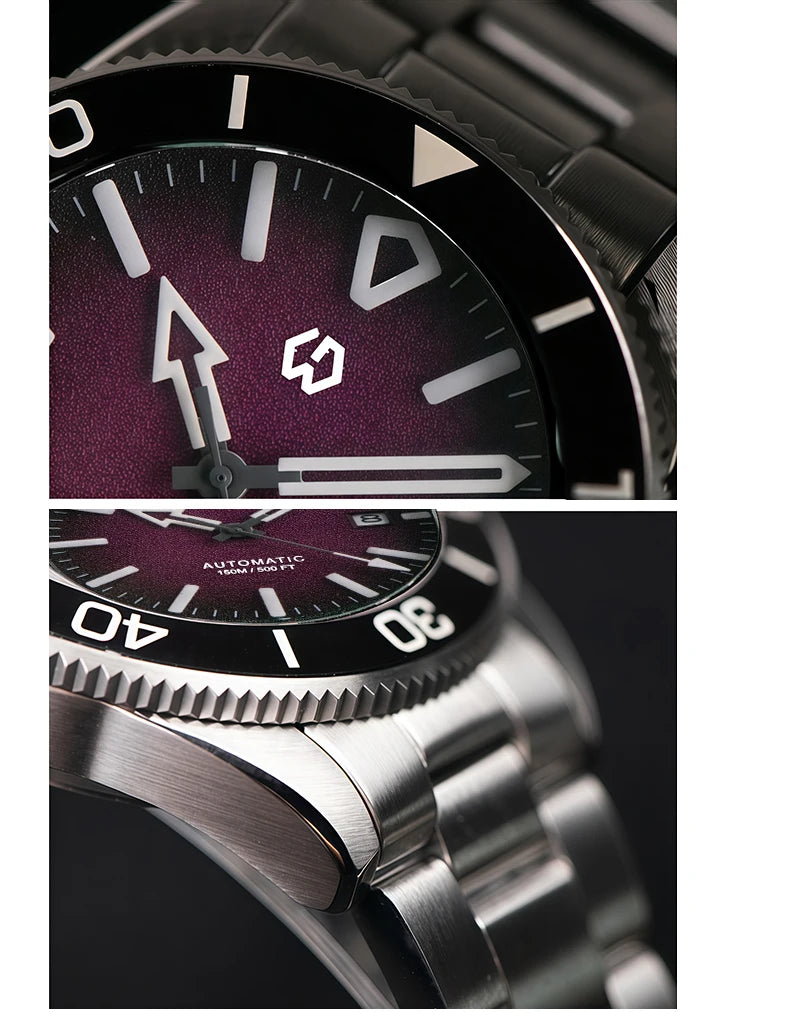Upgraded Model 9017 Automatic Watch Mechanical 3D Dimensional Luminous Watch Needle Ceramic Bezel 150 Meters Waterproof Diving