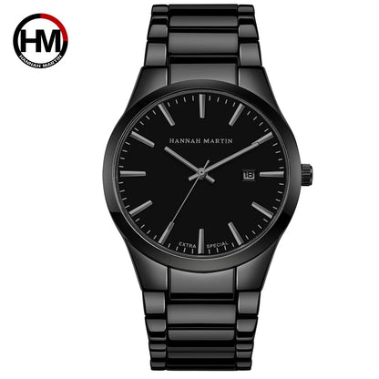 Hannah Martin herenhorloge, roestvrijstalen kast, quartz uurwerk, wijzerplaat van 41 mm, zakelijke stijl, met kalenderweergave (imitatie)