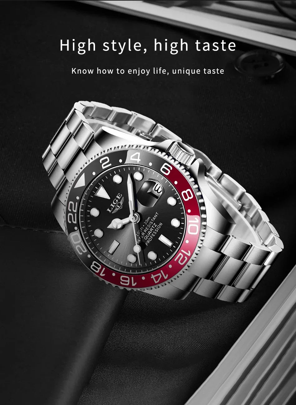 LIGE Men’s Luxury Quartz Watch  Stainless Steel, Luminous Dial, Waterproof & Business Design