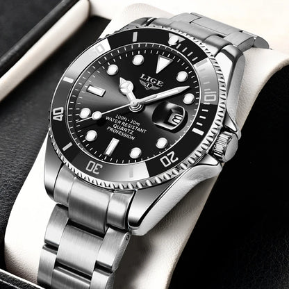 Orologio da uomo LIGE – Cronografo al quarzo, impermeabile, stile casual e professionale, accessorio di moda di lusso di un grande marchio.