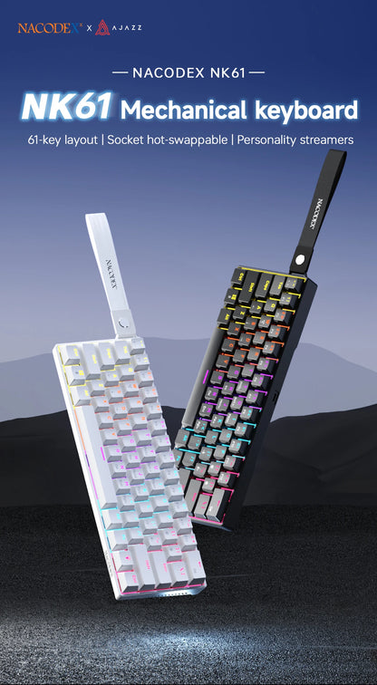 Ajazz NK61 Wired Mechanical Keyboard 60% Mixed Color RGB Hot-Swap 61 Keys Gaming Keyboard Rad Switch for Esports Gamers