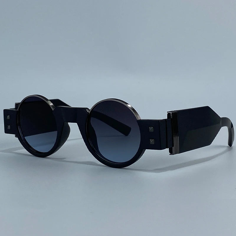 Y2K Punk Gothic Round Sunglasses Men 2026 Luxury Brand Steampunk Wide Temple Thick Frame Sun Glasses For Male Retro Cool Shades