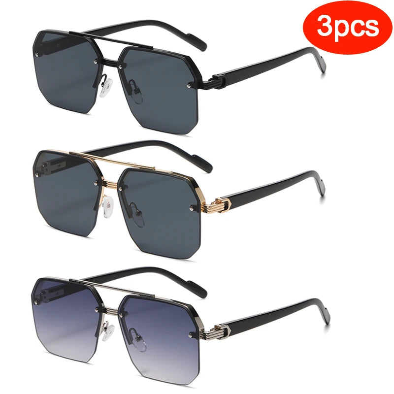 Oversize Retro Double Bridges Polygon Square Metal Men Sunglasses Fashion Gradient Shades UV400 Trending Women Sun Glasses