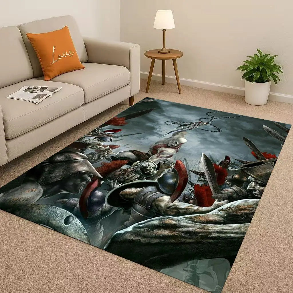 Kratos God of War Game Cartoon Gamer Living Room Non-Slip Area Rug Soft Carpet for Bedroom Playroom Sofa,Easy Clean Home Doormat