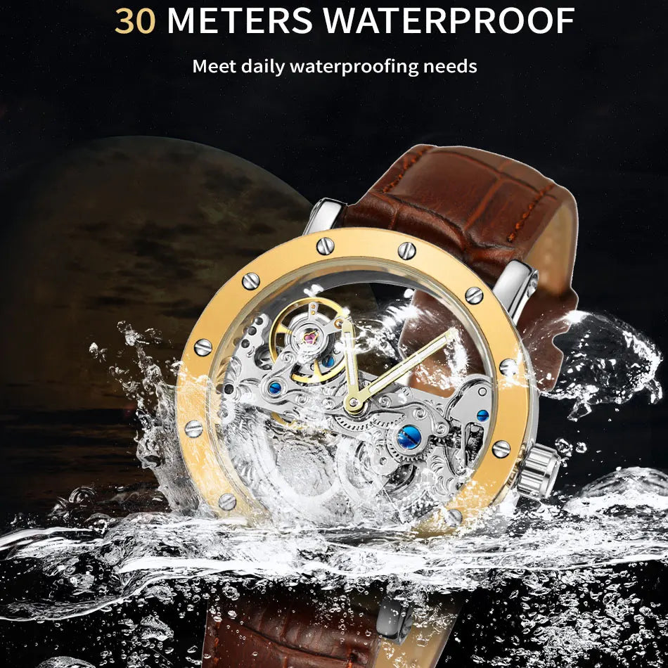 2026 Top Brand Luxury Steel Skeleton Tourbillon Automatic Watch Men Leather Mechanical Waterproof Luminous Elegant Wrist Clock