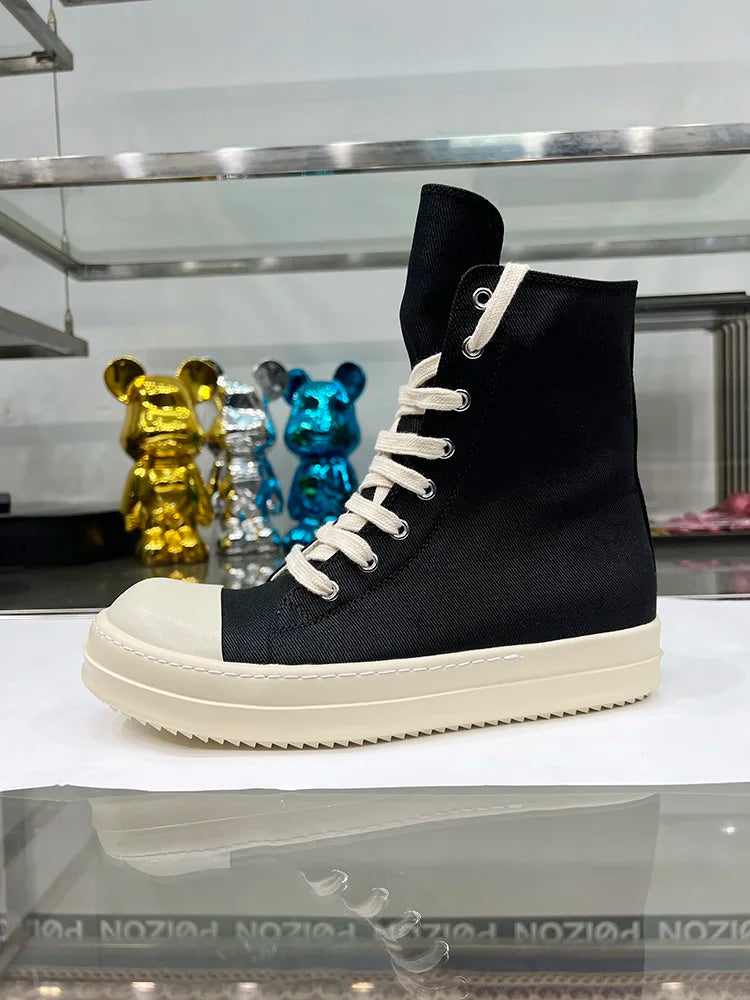 Casual High Top Quality Black Designer Men Leather Shoe Ro Pentagram Thick-sole Zip Flat Canvas Luxury Women Ankle boot Sneakers
